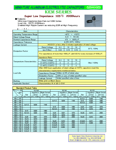 Unicon [radial thru-hole] KEM Series  . Electronic Components Datasheets Passive components capacitors Unicon Unicon [radial thru-hole] KEM Series.pdf