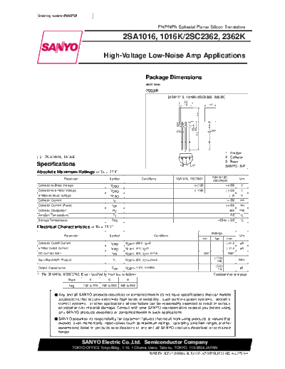 Sanyo 2sa1016 2sc2362  . Electronic Components Datasheets Active components Transistors Sanyo 2sa1016_2sc2362.pdf