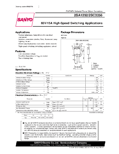 Sanyo 2sa1292  . Electronic Components Datasheets Active components Transistors Sanyo 2sa1292.pdf