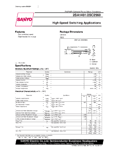 Sanyo 2sa1481  . Electronic Components Datasheets Active components Transistors Sanyo 2sa1481.pdf
