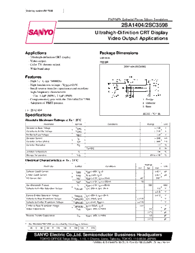 Sanyo 2sa1404  . Electronic Components Datasheets Active components Transistors Sanyo 2sa1404.pdf