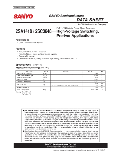 Sanyo 2sa1418 2sc3648  . Electronic Components Datasheets Active components Transistors Sanyo 2sa1418_2sc3648.pdf