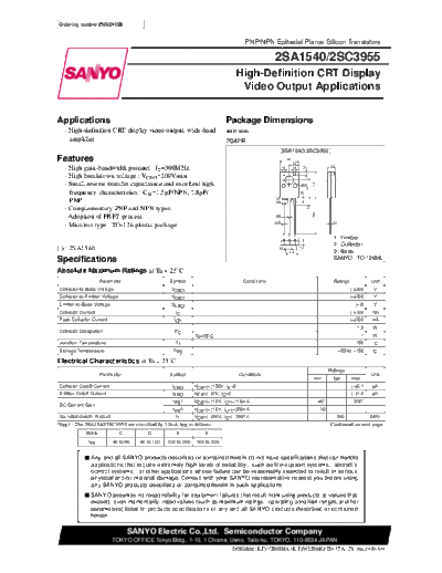 Sanyo 2sa1540  . Electronic Components Datasheets Active components Transistors Sanyo 2sa1540.pdf