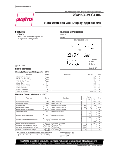 Sanyo 2sa1580  . Electronic Components Datasheets Active components Transistors Sanyo 2sa1580.pdf