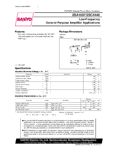 Sanyo 2sa1687  . Electronic Components Datasheets Active components Transistors Sanyo 2sa1687.pdf