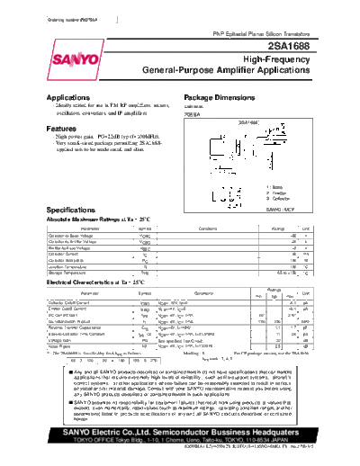 Sanyo 2sa1688  . Electronic Components Datasheets Active components Transistors Sanyo 2sa1688.pdf