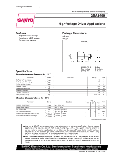 Sanyo 2sa1699  . Electronic Components Datasheets Active components Transistors Sanyo 2sa1699.pdf