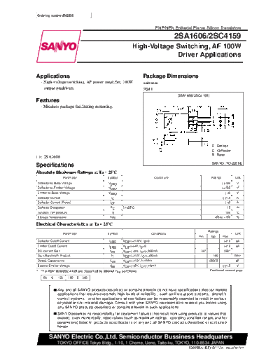 Sanyo 2sa1606  . Electronic Components Datasheets Active components Transistors Sanyo 2sa1606.pdf