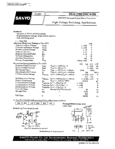 Sanyo 2sa1708  . Electronic Components Datasheets Active components Transistors Sanyo 2sa1708.pdf