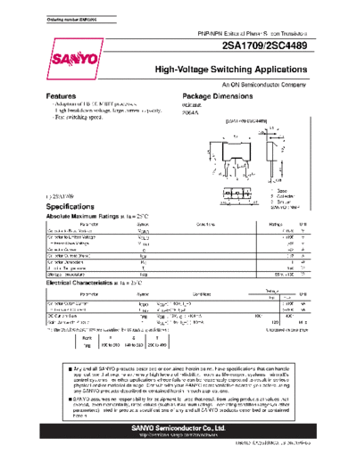 Sanyo 2sa1709 2sc4489  . Electronic Components Datasheets Active components Transistors Sanyo 2sa1709_2sc4489.pdf