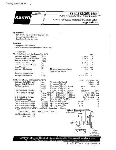 Sanyo 2sa1882  . Electronic Components Datasheets Active components Transistors Sanyo 2sa1882.pdf