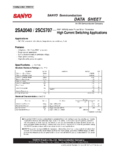 Sanyo 2sa2040 2sc5707  . Electronic Components Datasheets Active components Transistors Sanyo 2sa2040_2sc5707.pdf