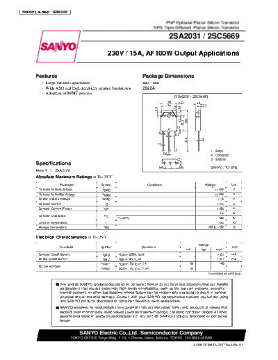 Sanyo 2sa2031  . Electronic Components Datasheets Active components Transistors Sanyo 2sa2031.pdf