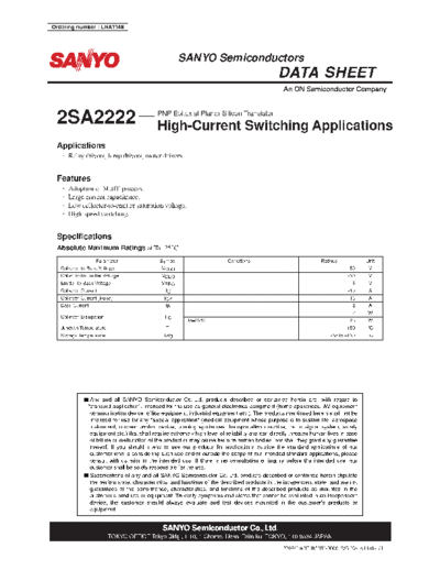 Sanyo 2sa2222  . Electronic Components Datasheets Active components Transistors Sanyo 2sa2222.pdf