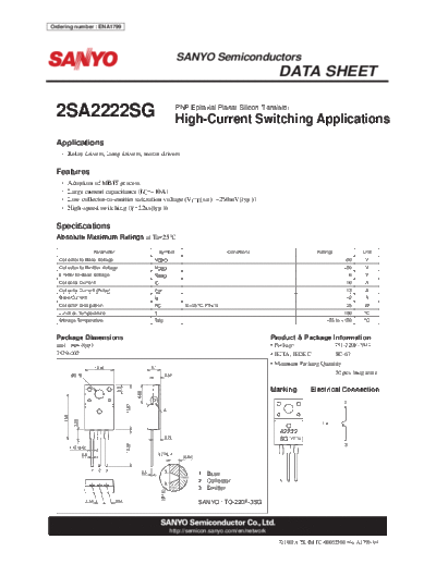 Sanyo 2sa2222sg  . Electronic Components Datasheets Active components Transistors Sanyo 2sa2222sg.pdf