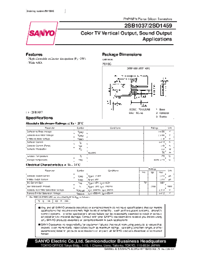 Sanyo 2sb1037  . Electronic Components Datasheets Active components Transistors Sanyo 2sb1037.pdf