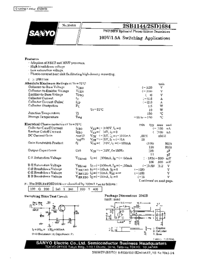 Sanyo 2sb1144  . Electronic Components Datasheets Active components Transistors Sanyo 2sb1144.pdf