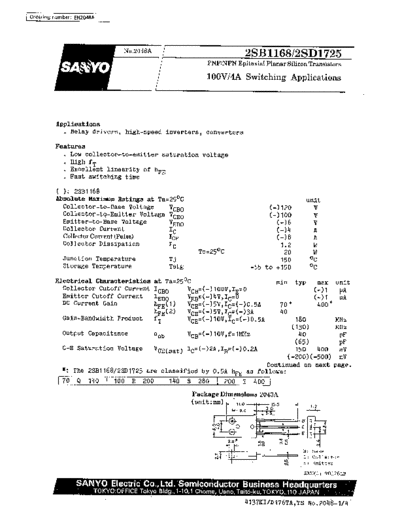 Sanyo 2sb1168  . Electronic Components Datasheets Active components Transistors Sanyo 2sb1168.pdf