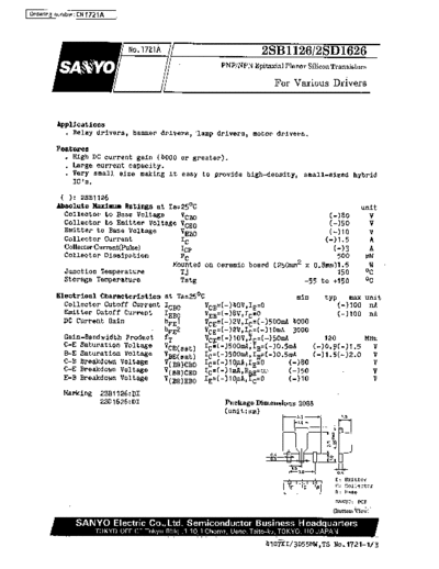 Sanyo 2sb1126  . Electronic Components Datasheets Active components Transistors Sanyo 2sb1126.pdf