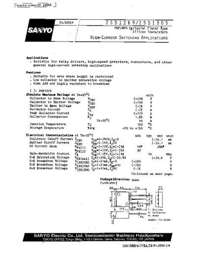 Sanyo 2sb1269  . Electronic Components Datasheets Active components Transistors Sanyo 2sb1269.pdf