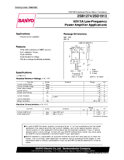 Sanyo 2sb1274  . Electronic Components Datasheets Active components Transistors Sanyo 2sb1274.pdf