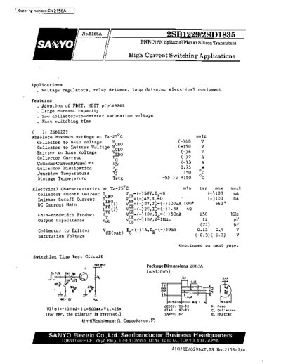 Sanyo 2sb1229  . Electronic Components Datasheets Active components Transistors Sanyo 2sb1229.pdf