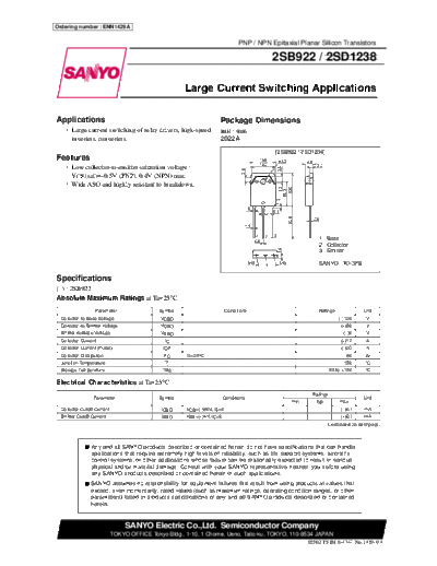 Sanyo 2sb922  . Electronic Components Datasheets Active components Transistors Sanyo 2sb922.pdf