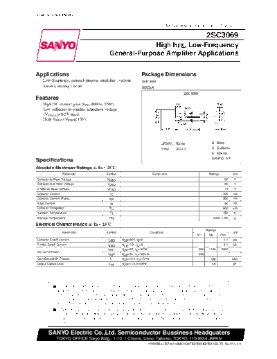 Sanyo 2sc3069  . Electronic Components Datasheets Active components Transistors Sanyo 2sc3069.pdf