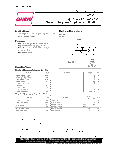 Sanyo 2sc3071  . Electronic Components Datasheets Active components Transistors Sanyo 2sc3071.pdf