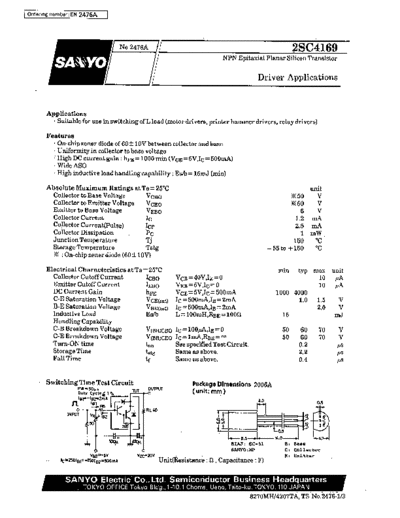 Sanyo 2sc4169  . Electronic Components Datasheets Active components Transistors Sanyo 2sc4169.pdf