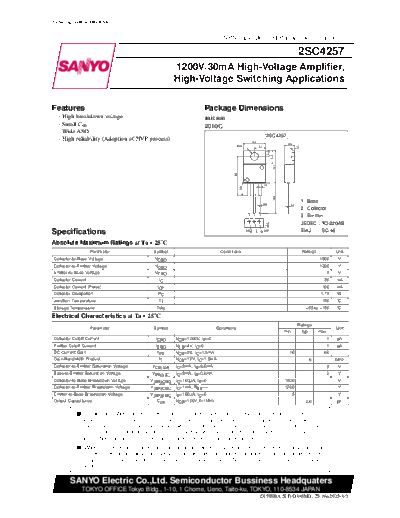 Sanyo 2sc4257  . Electronic Components Datasheets Active components Transistors Sanyo 2sc4257.pdf