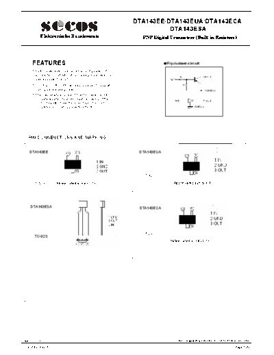Secos dta143e series  . Electronic Components Datasheets Active components Transistors Secos dta143e_series.pdf