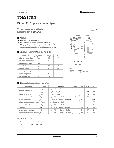 Panasonic 2sa1254  . Electronic Components Datasheets Active components Transistors Panasonic 2sa1254.pdf
