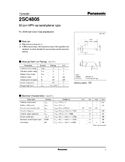 Panasonic 2sc4805  . Electronic Components Datasheets Active components Transistors Panasonic 2sc4805.pdf