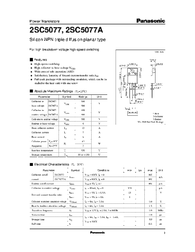 Panasonic 2sc5077  . Electronic Components Datasheets Active components Transistors Panasonic 2sc5077.pdf