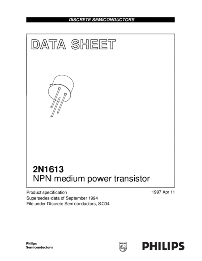 Philips 2n1613  . Electronic Components Datasheets Active components Transistors Philips 2n1613.pdf