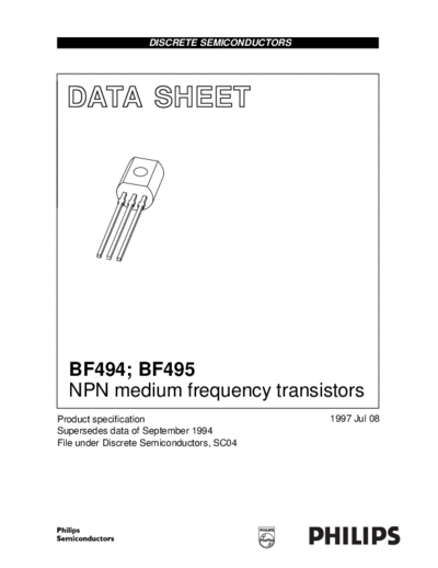 Philips bf494 bf495  . Electronic Components Datasheets Active components Transistors Philips bf494_bf495.pdf