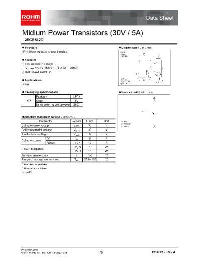Rohm 2scr542d  . Electronic Components Datasheets Active components Transistors Rohm 2scr542d.pdf