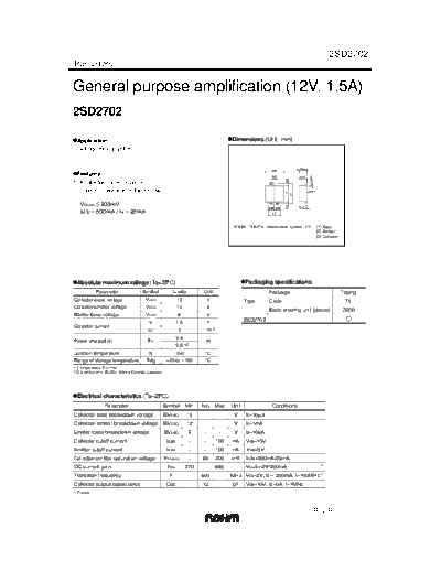 Rohm 2sd2702  . Electronic Components Datasheets Active components Transistors Rohm 2sd2702.pdf