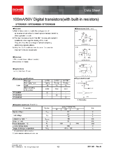 Rohm dtc024eeb  . Electronic Components Datasheets Active components Transistors Rohm dtc024eeb.pdf