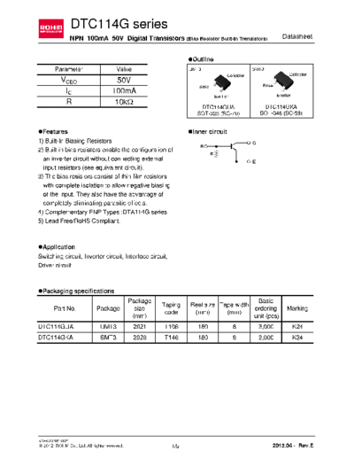 Rohm dtc114gua  . Electronic Components Datasheets Active components Transistors Rohm dtc114gua.pdf