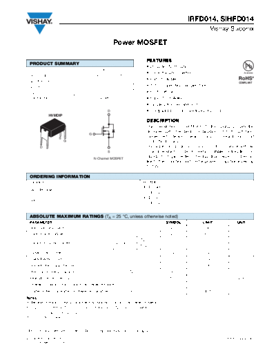 Vishay irfd014 sihfd014  . Electronic Components Datasheets Active components Transistors Vishay irfd014_sihfd014.pdf