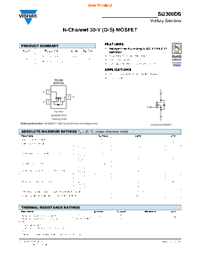 Vishay si2300ds  . Electronic Components Datasheets Active components Transistors Vishay si2300ds.pdf
