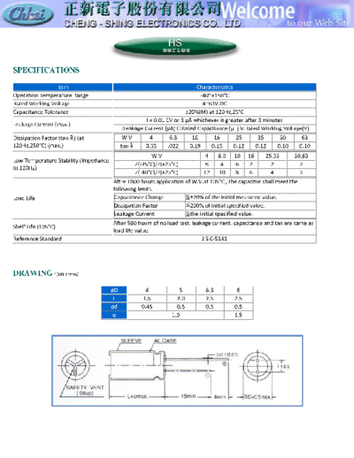 Chhsi [radial] 2004 HS series  . Electronic Components Datasheets Passive components capacitors Chhsi Chhsi [radial] 2004 HS series.pdf
