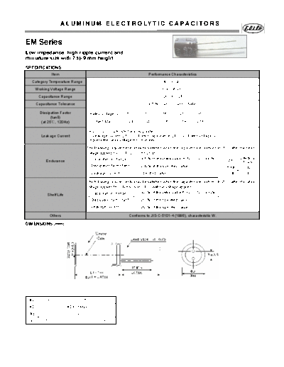 Elite [radial thru-hole] EM Series  . Electronic Components Datasheets Passive components capacitors Elite Elite [radial thru-hole] EM Series.pdf