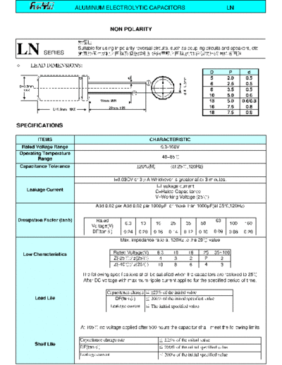 FuhYin [non-polar radial] LN Series  . Electronic Components Datasheets Passive components capacitors FuhYin FuhYin [non-polar radial] LN Series.pdf