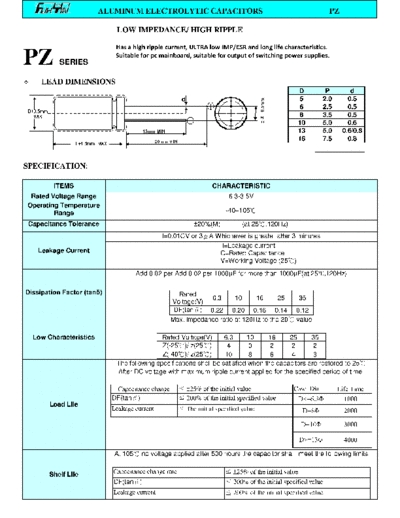 FuhYin [radial thru-hole] PZ series  . Electronic Components Datasheets Passive components capacitors FuhYin FuhYin [radial thru-hole] PZ series.pdf