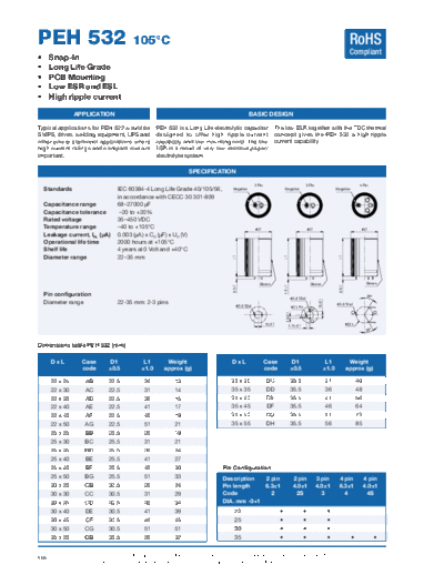 Kemet [snap-in] PEH532 Series  . Electronic Components Datasheets Passive components capacitors Kemet Kemet [snap-in] PEH532 Series.pdf