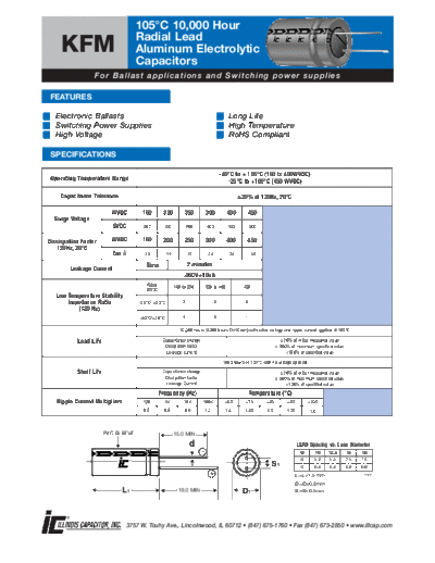 Illinois [radial thru-hole] KFM series  . Electronic Components Datasheets Passive components capacitors Illinois illinois [radial thru-hole] KFM series.pdf