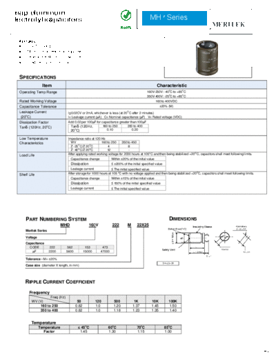 Meritek [snap-in] MHD Series  . Electronic Components Datasheets Passive components capacitors Meritek Meritek [snap-in] MHD Series.pdf